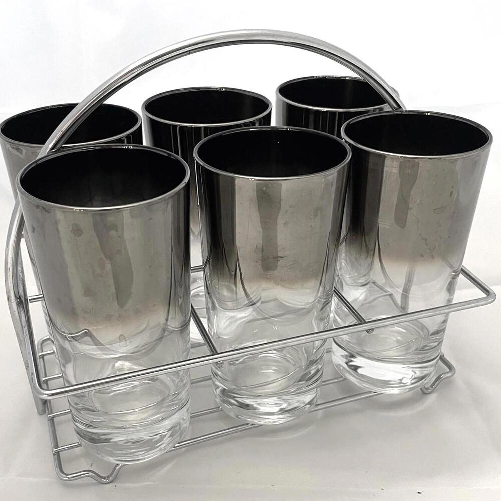 Dorothy Thorpe style silver fade ombre highball tumblers glasses MCM set of 6